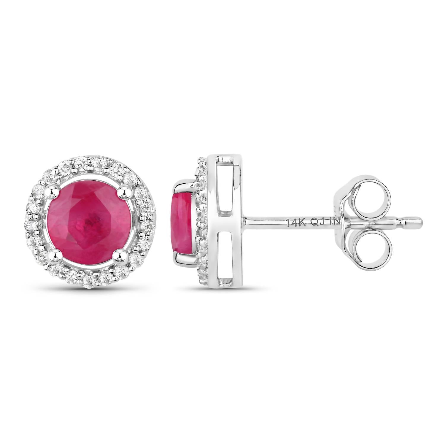 Diana M Jewels Women's Round Natural Ruby Stud Earrings (1.22 Ct) - Petite in 14k white gold - women's jewelry - alternate view