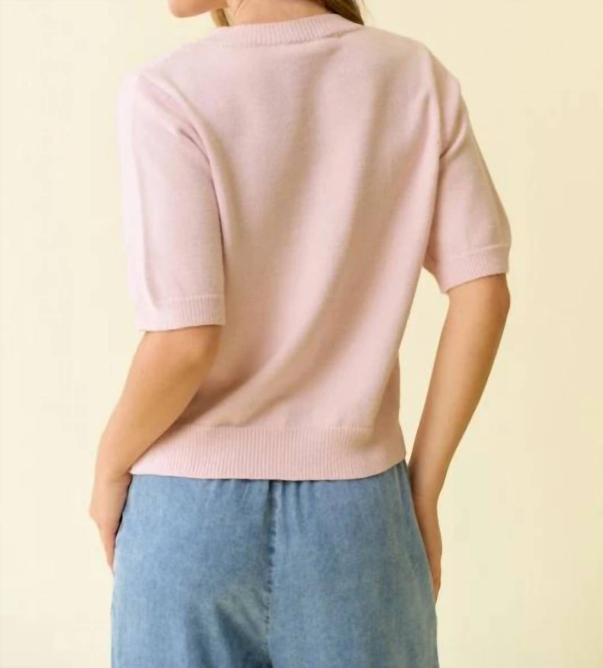 Hem & Thread - Pearl Bow Button Short Sleeve Cardigan