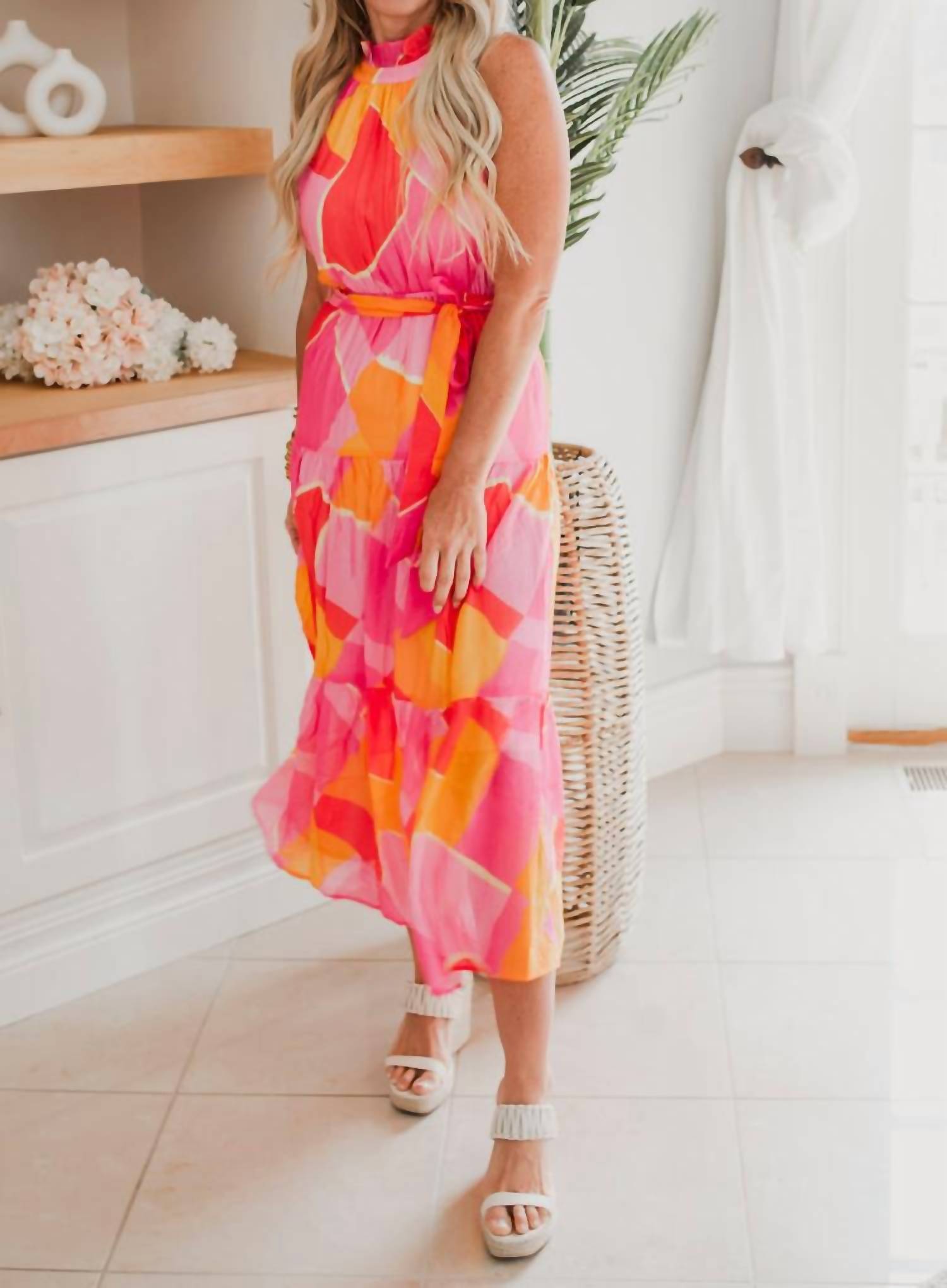 Lime N Chili - Halter Neck Tie Waist Midi Dress