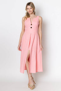 ZETAYE Celeste Linen Cotton Midi Dress in pink - women's dress
