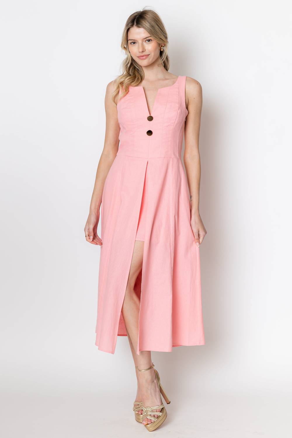 ZETAYE Celeste Linen Cotton Midi Dress in pink - women's dress