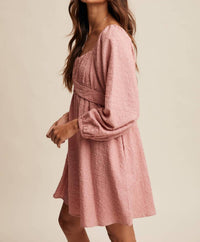 Listicle - Textured Square Neck Babydoll Mini Dress
