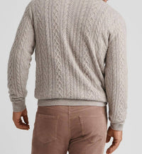 PETER MILLAR Crescent Ridge Cable 1/4 Zip Sweater in light elm - men's sweater - detail view