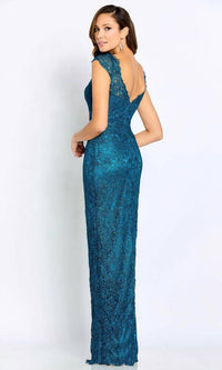 Cameron Blake - Lace Cap Sleeve Evening Gown