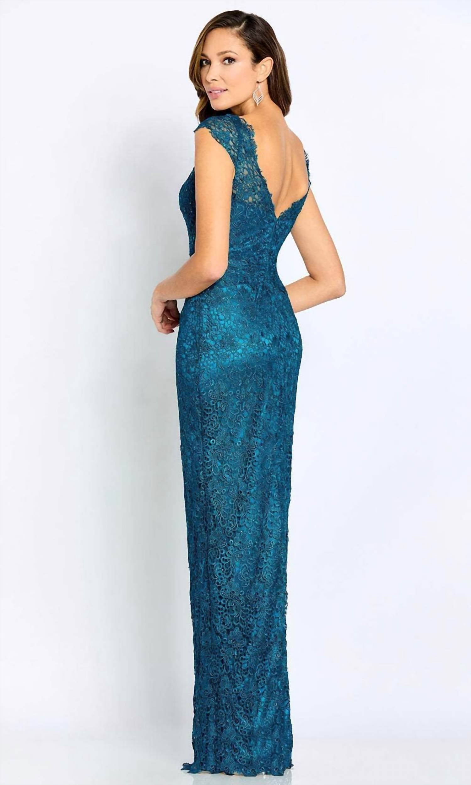 Cameron Blake - Lace Cap Sleeve Evening Gown