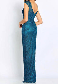Cameron Blake - Lace Cap Sleeve Evening Gown