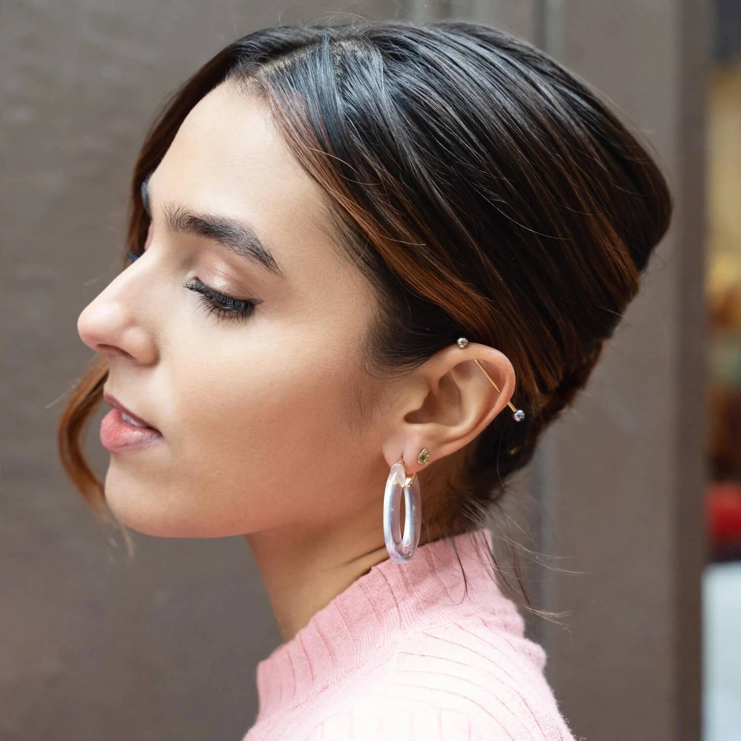 Gold & Honey - Women's Flat Oval Lucite Hoop Earrings