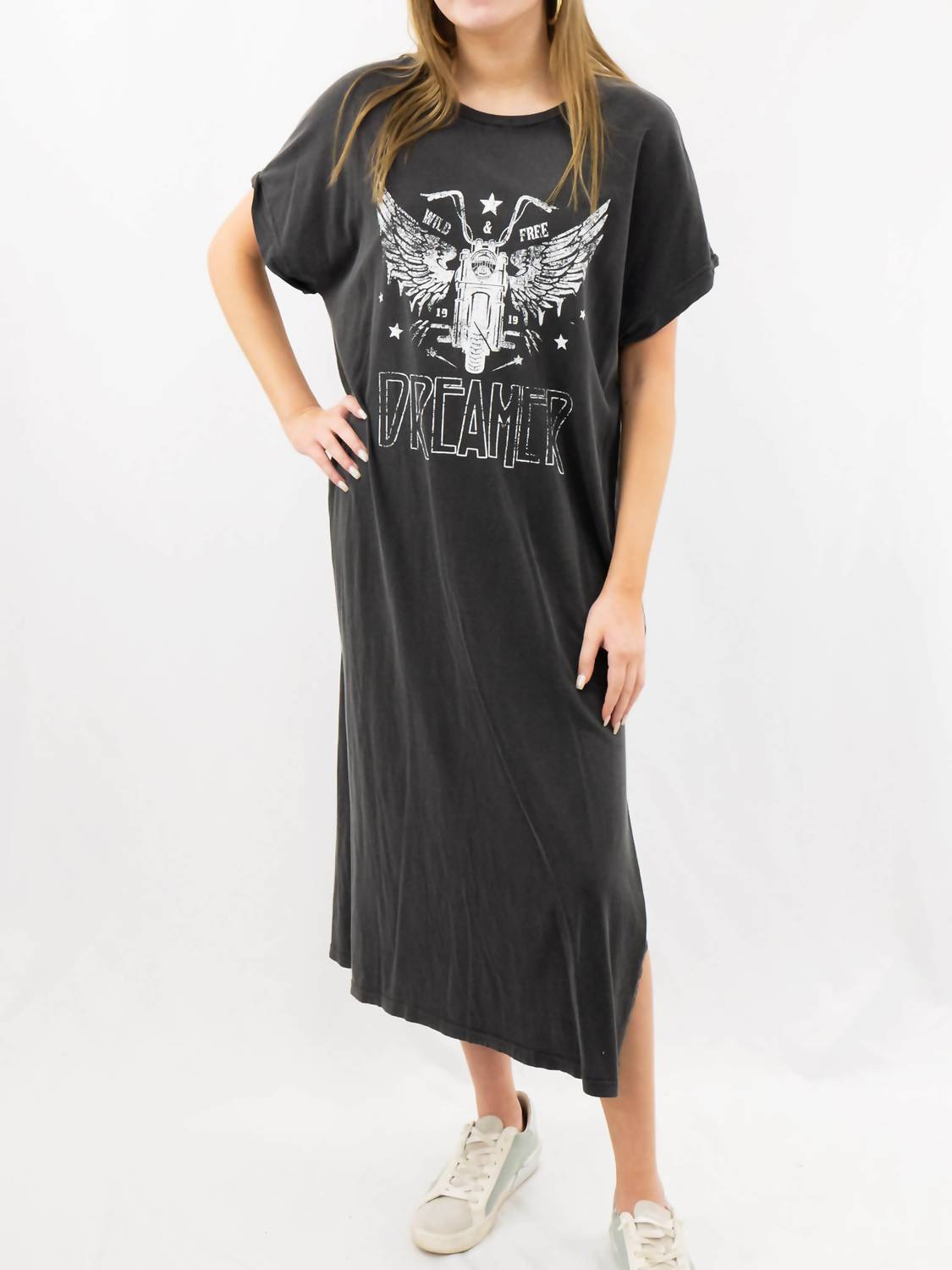 Zutter Dreamer Motorcycle Midi T-shirt Dress in black - women's dress - detail view
