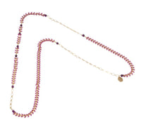 Nadine Delépine Women's Enameled Brass Leaf Chain And Glass Beads Necklace in red - women's jewelry