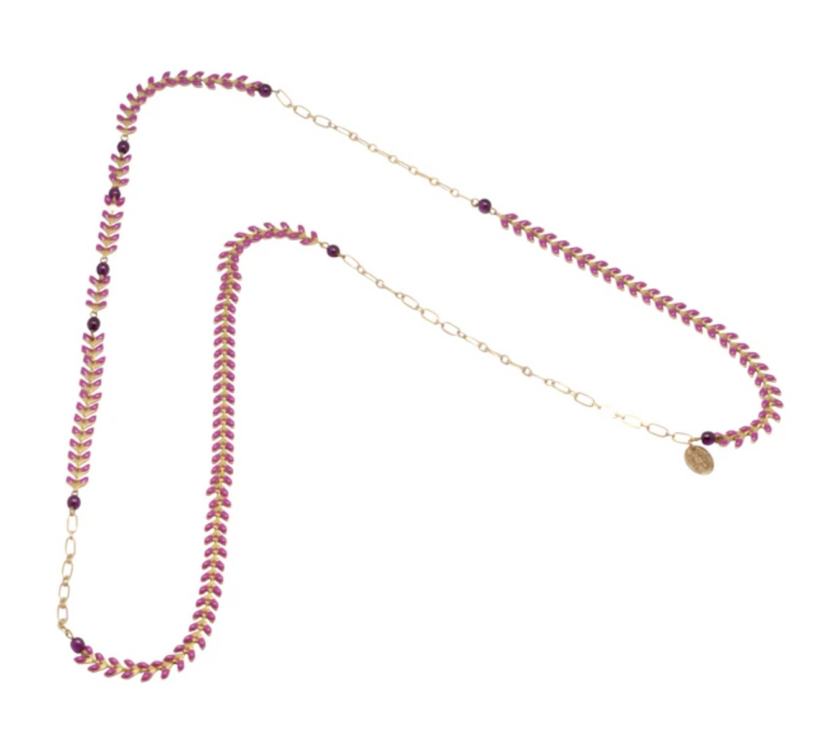Nadine Delépine Women's Enameled Brass Leaf Chain And Glass Beads Necklace in red - women's jewelry