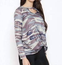 Shirley Stone - Camo Keyhole Knot Top