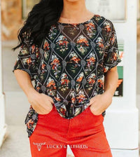 Lucky & Blessed - Scenic Western Ranch Mesh Top