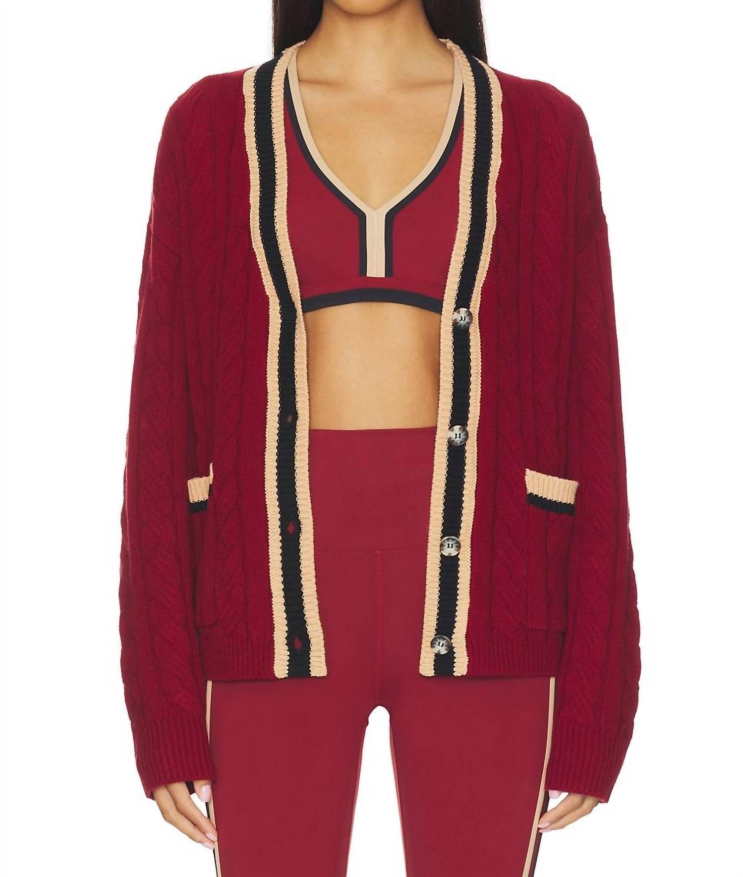 Beach Riot Gene Knit Cardigan in maroon merlot - women's cardigan