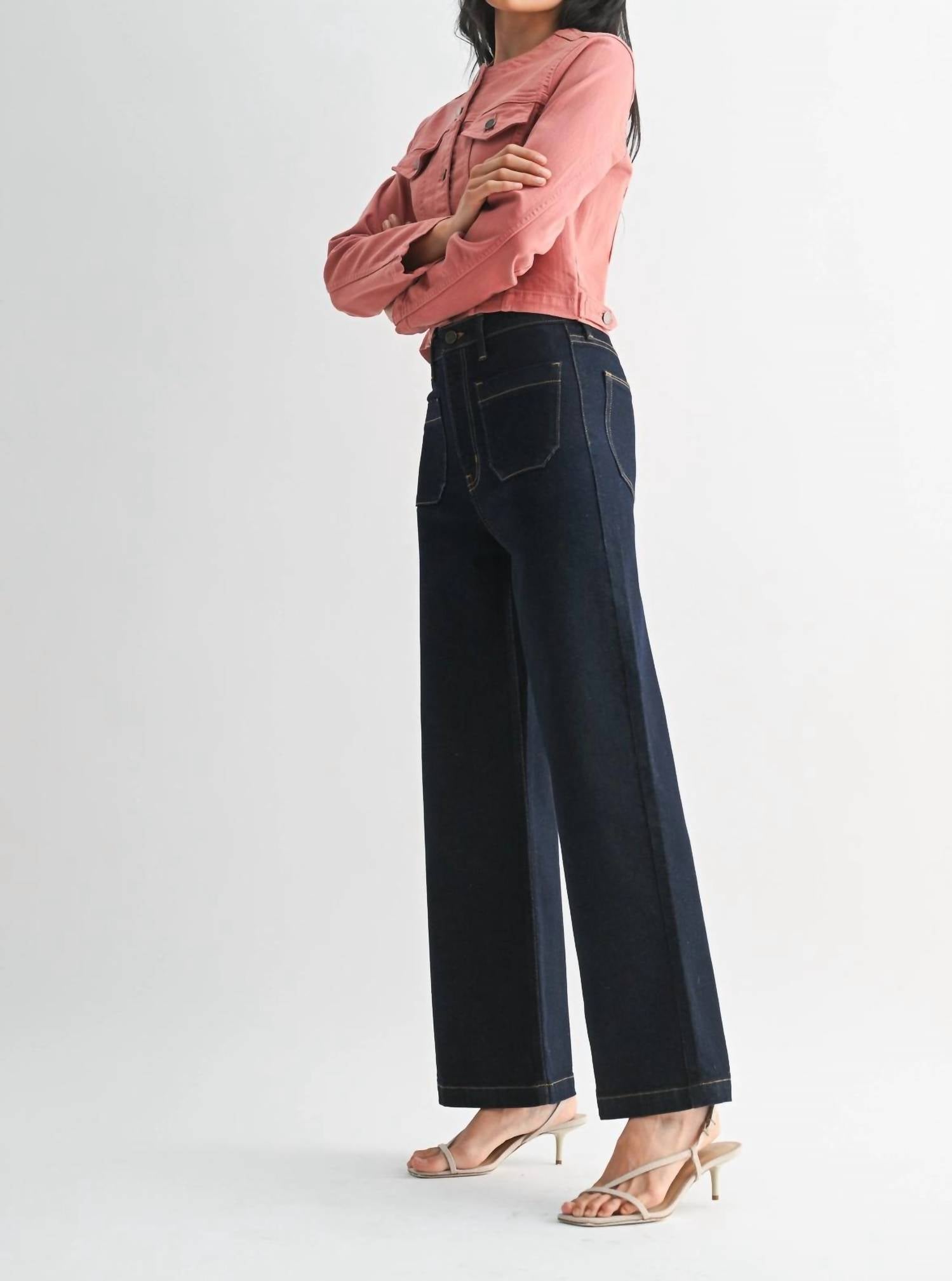JUST BLACK DENIM Patch Pocket Wide Leg Jeans in blue - women's jeans - alternate view