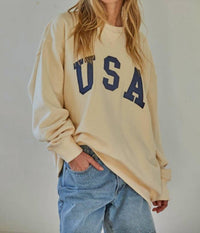 By Together - Cotton French Terry Crew Neck Usa Pullover Top