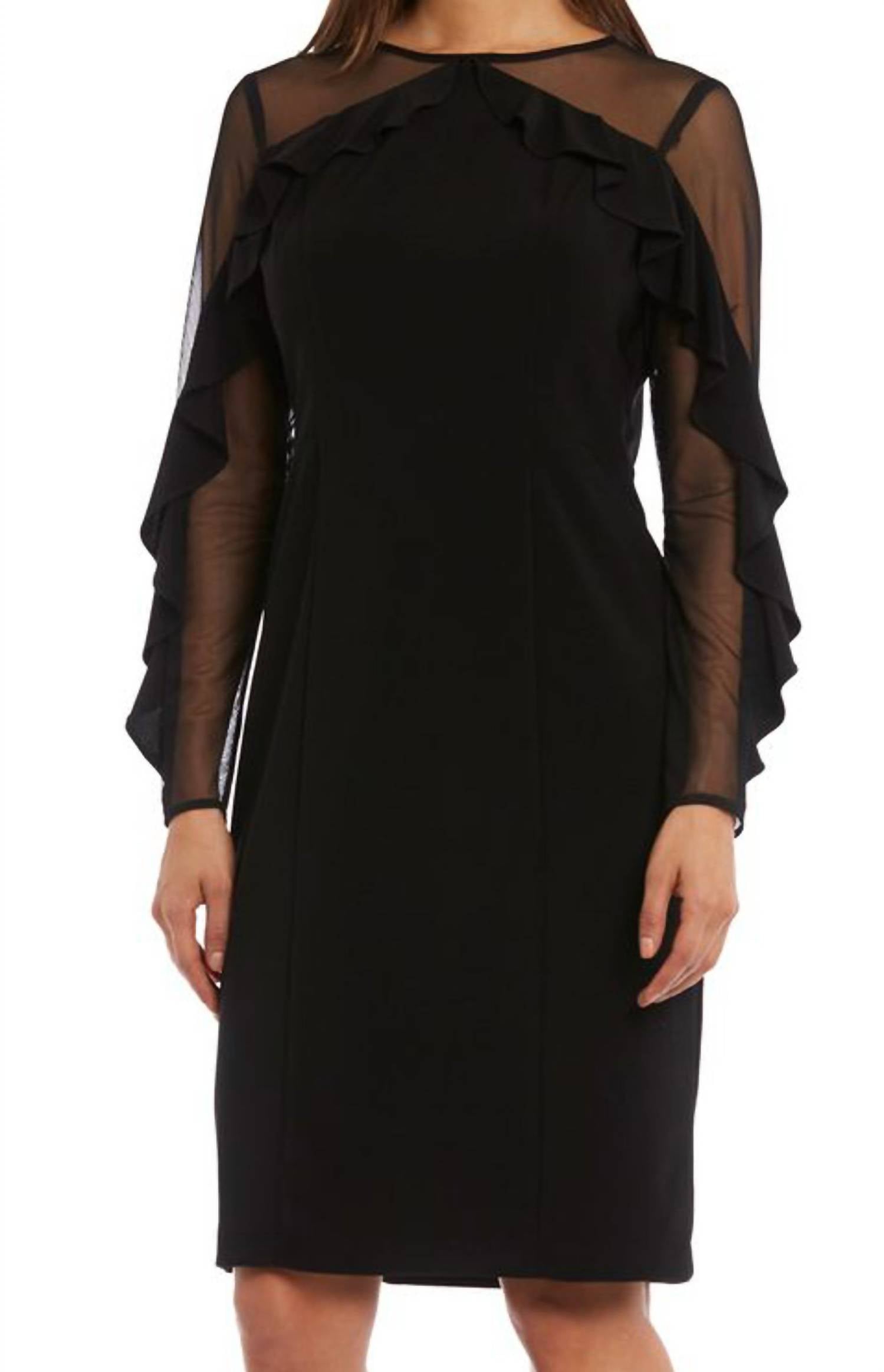 R&M Richards - Women's Knee-length Dress With Sheer Details And Ruffled Sleeves