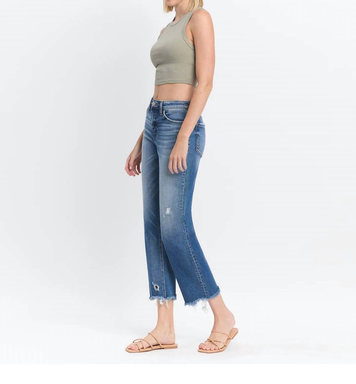 Flying Monkey - High Rise Frayed Hem Straight Jeans