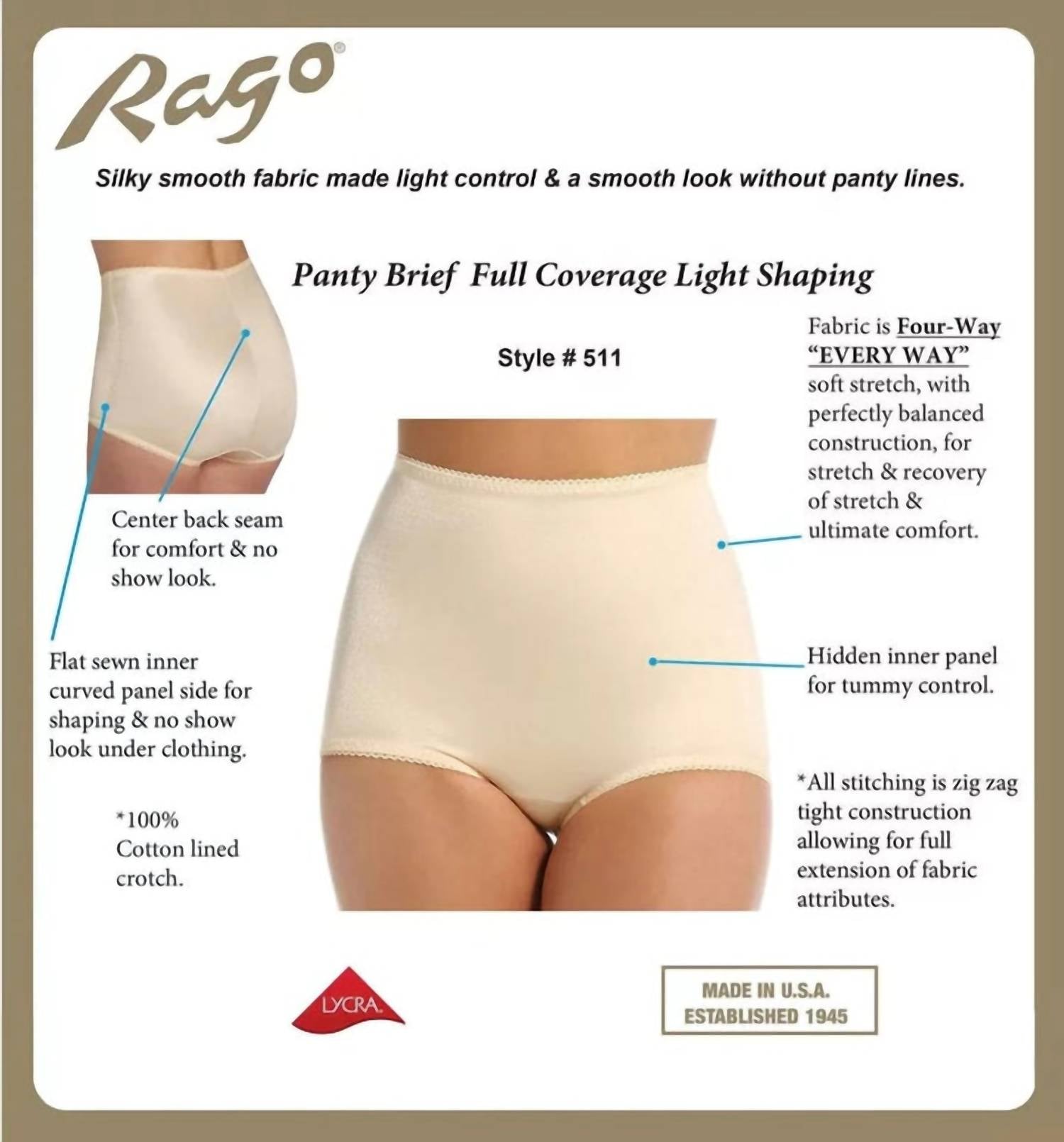 Rago - Light Shaping Tummy Control Shaper Panty Brief With Inner Lining