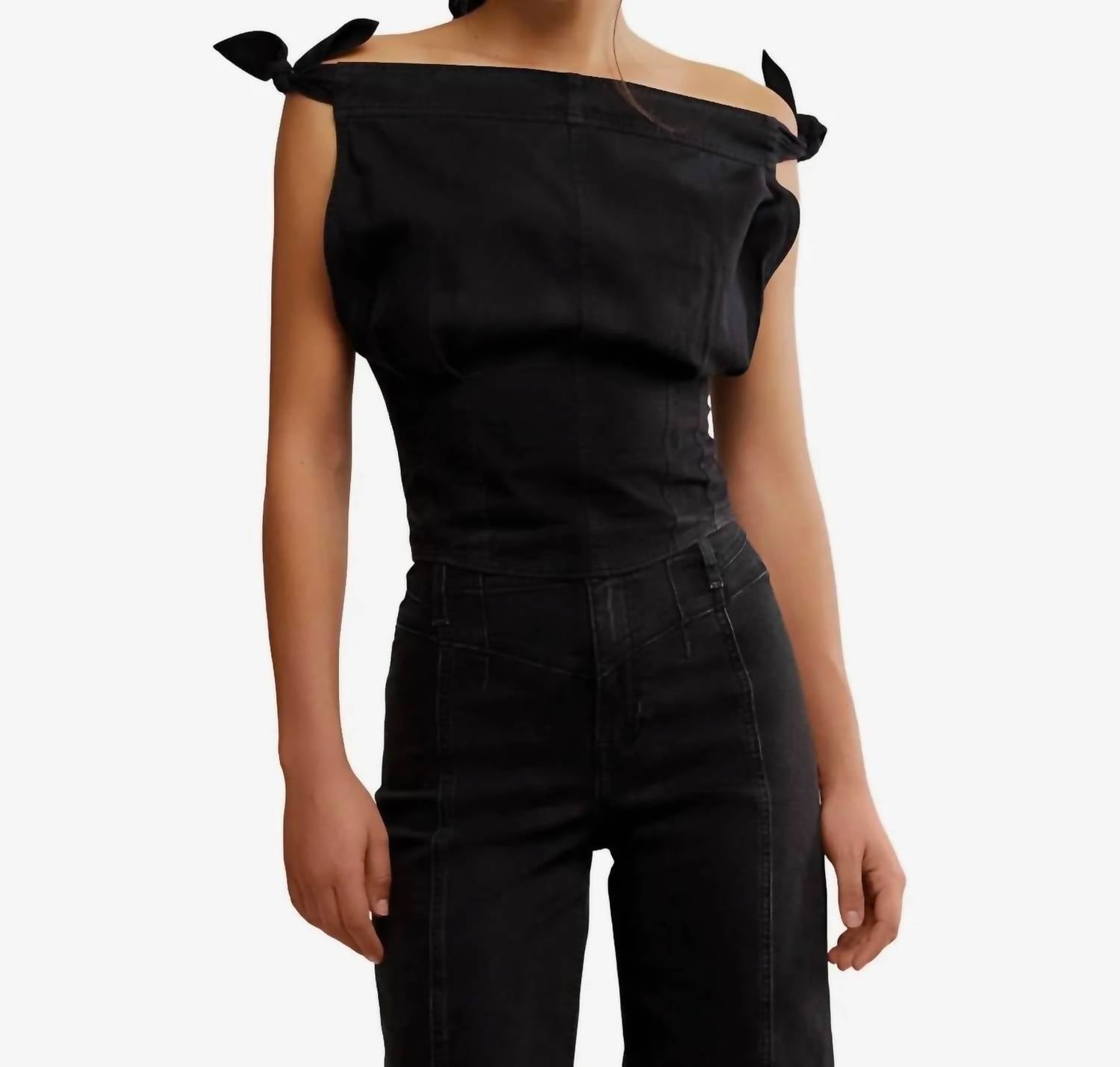 Free People - Louie Cotton Denim Tie-shoulder Top