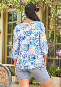 Paparazzi - Floral Mandala Notch Neck 3/4 Sleeve Top