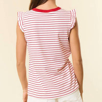 Doe And Rae - Ruffle Star Embroidered Stripe Tank Top
