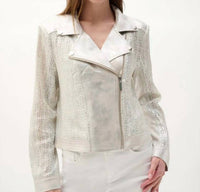 Joseph Ribkoff - Foiled Faux Suede Moto Jacket