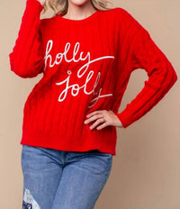 White Birch Holly Jolly Cable Knit Sweater in red - women's sweater - alternate view