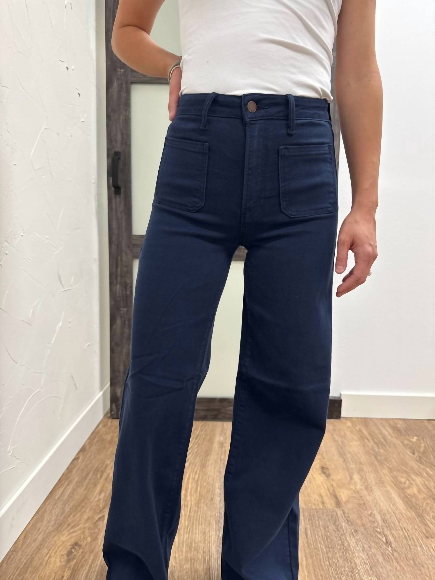 VERVET BY FLYING MONKEY Mini Patch Pocket Wide Leg Jean in navy - women's jeans - view 5