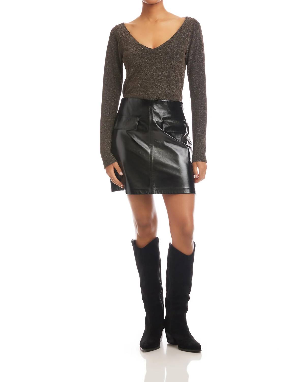 Fifteen Twenty Britney Faux Patent Leather Mini Skirt in black - women's skirt