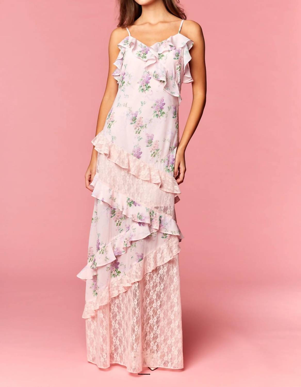 Rawyalty - Floral Lace Ruffle Maxi Dress