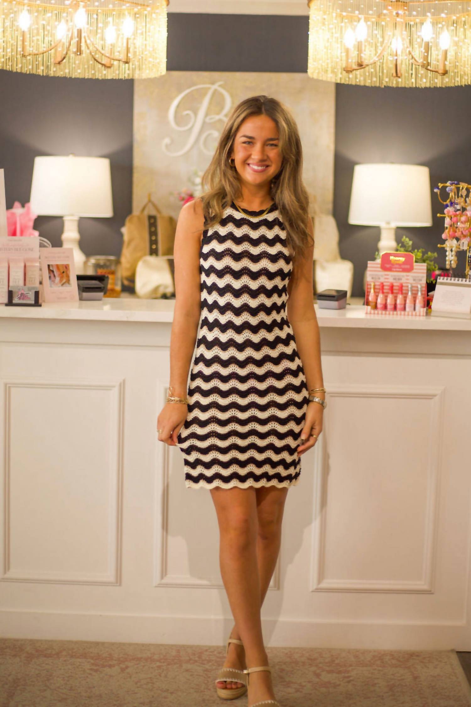 Skies Are Blue - Zig Zag Striped Knit Dress