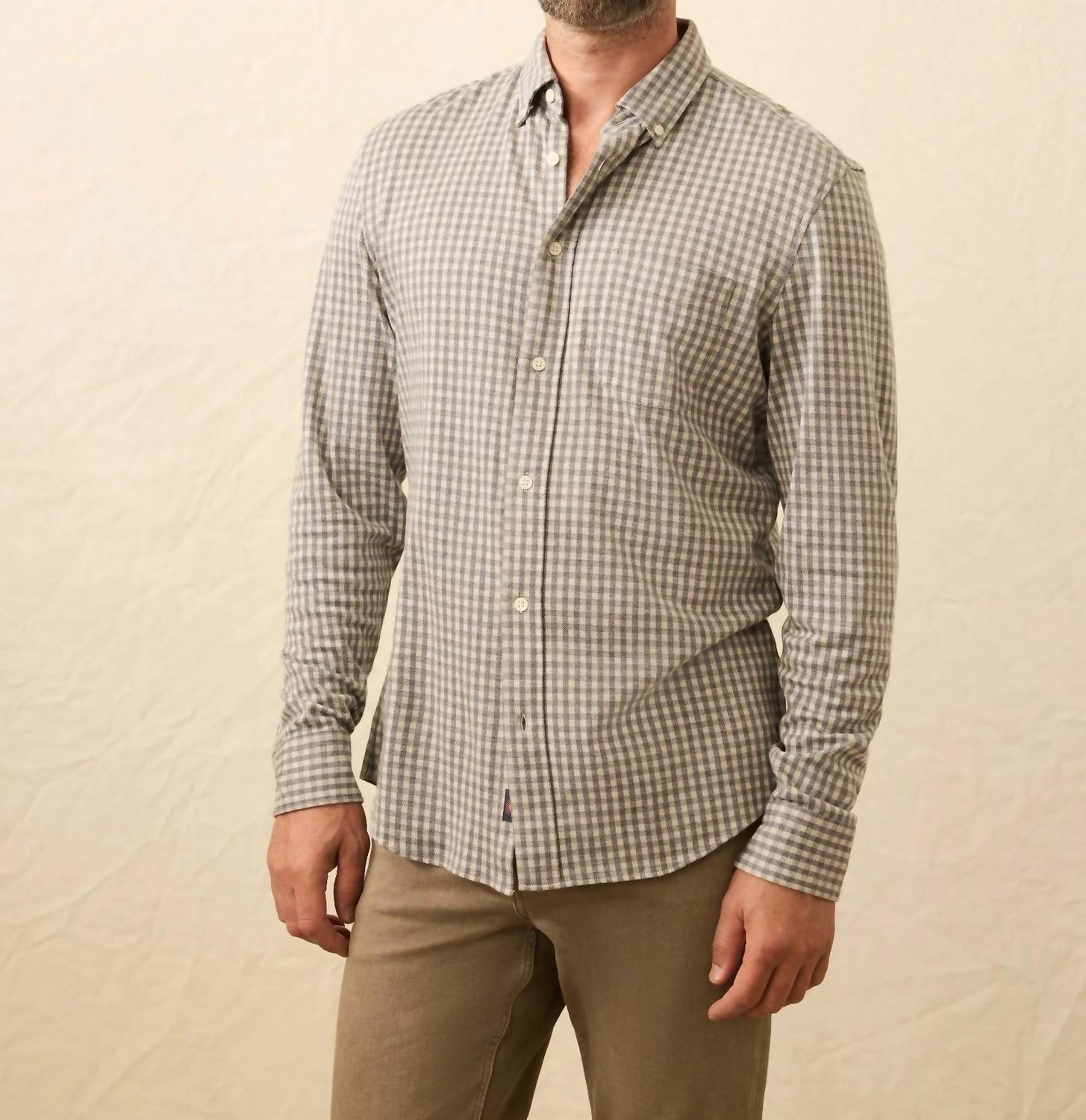 Faherty Men's Coastline Knit Shirt in fox grey gingham - men's shirt