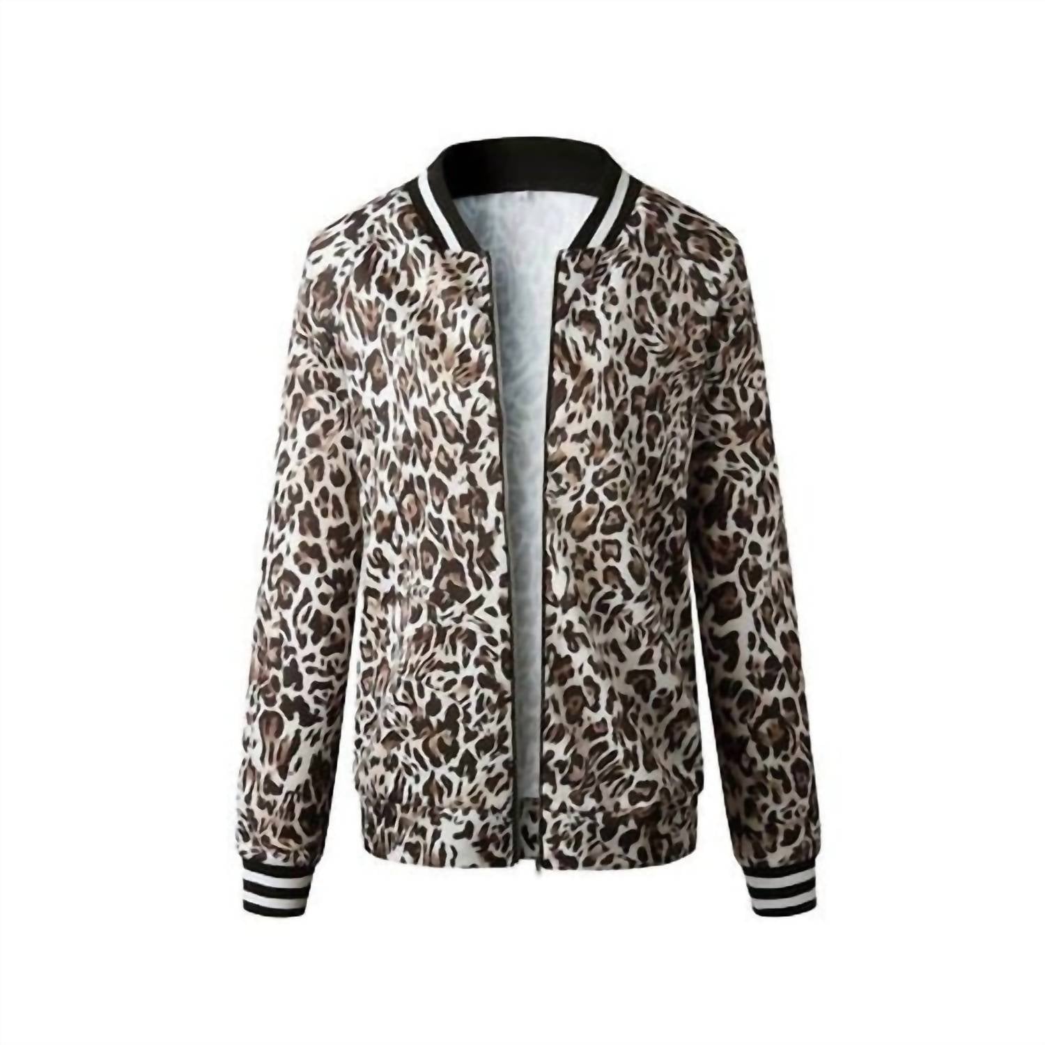 Supreme Fashion Women's Long Sleeve Bomber Jacket in leopard print - women's jacket