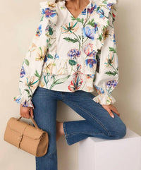 Prosperina Faye Ruffle Top in bloom - women's blouse