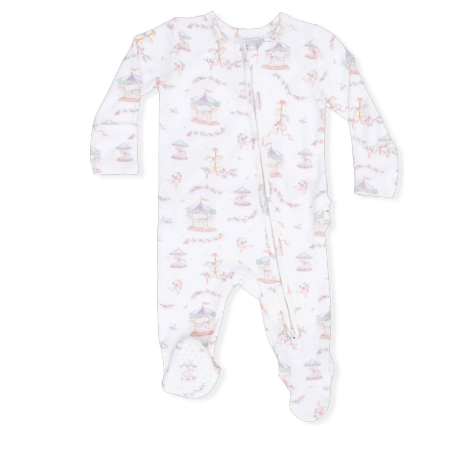 Angel Dear - Kids Carousel With Bows 2 Way Ruffle Back Zipper Footie
