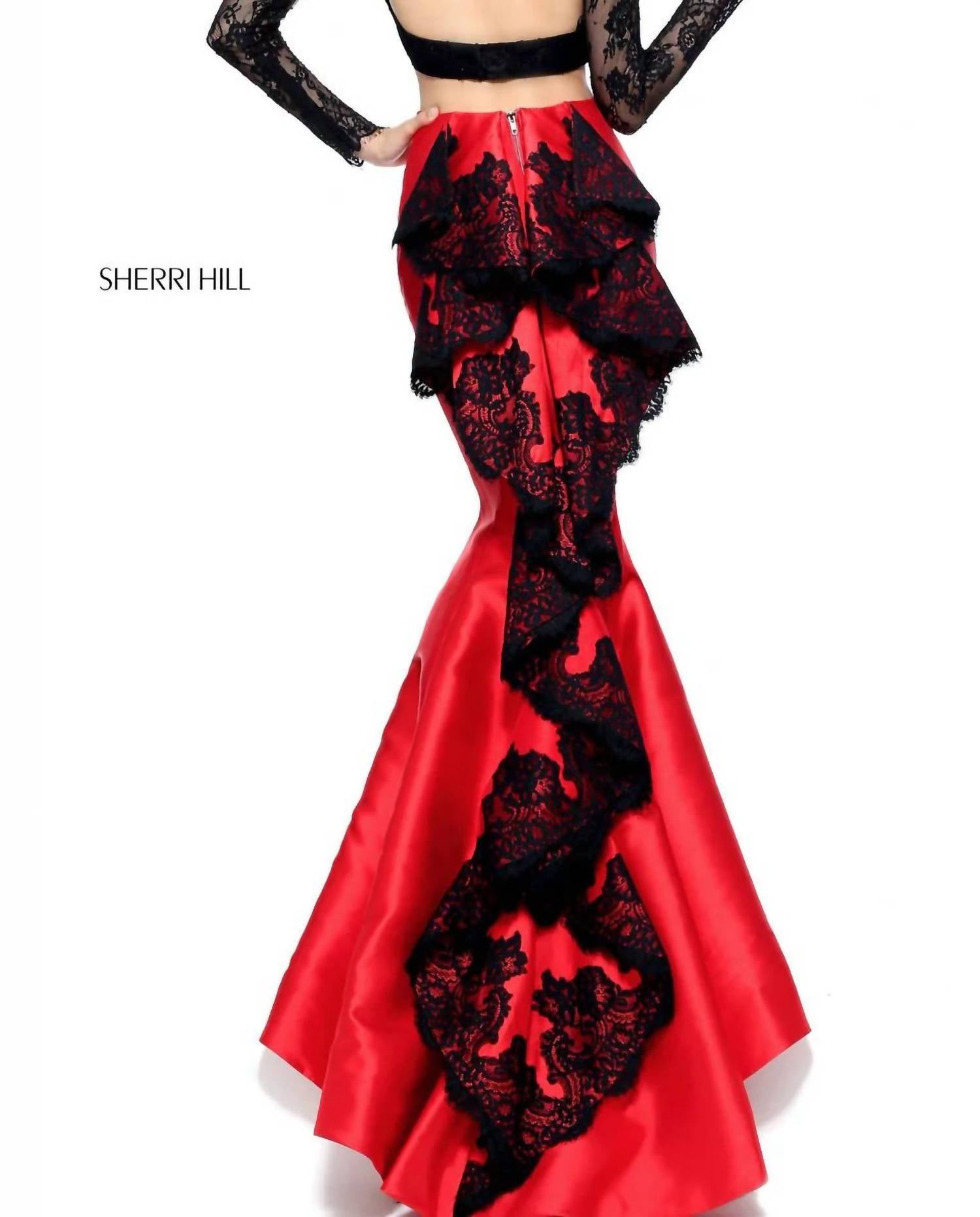 Sherri Hill Mermaid Lace Two Piece Gown in black red 1 - women's dress - view 4
