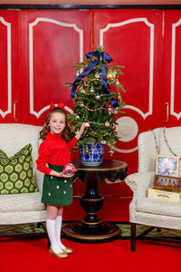 The Beaufort Bonnet Company Girl's Critter Beasley Bag Corduroy Skirt in grier green with santa embroidery - kids' skirt - alternate view