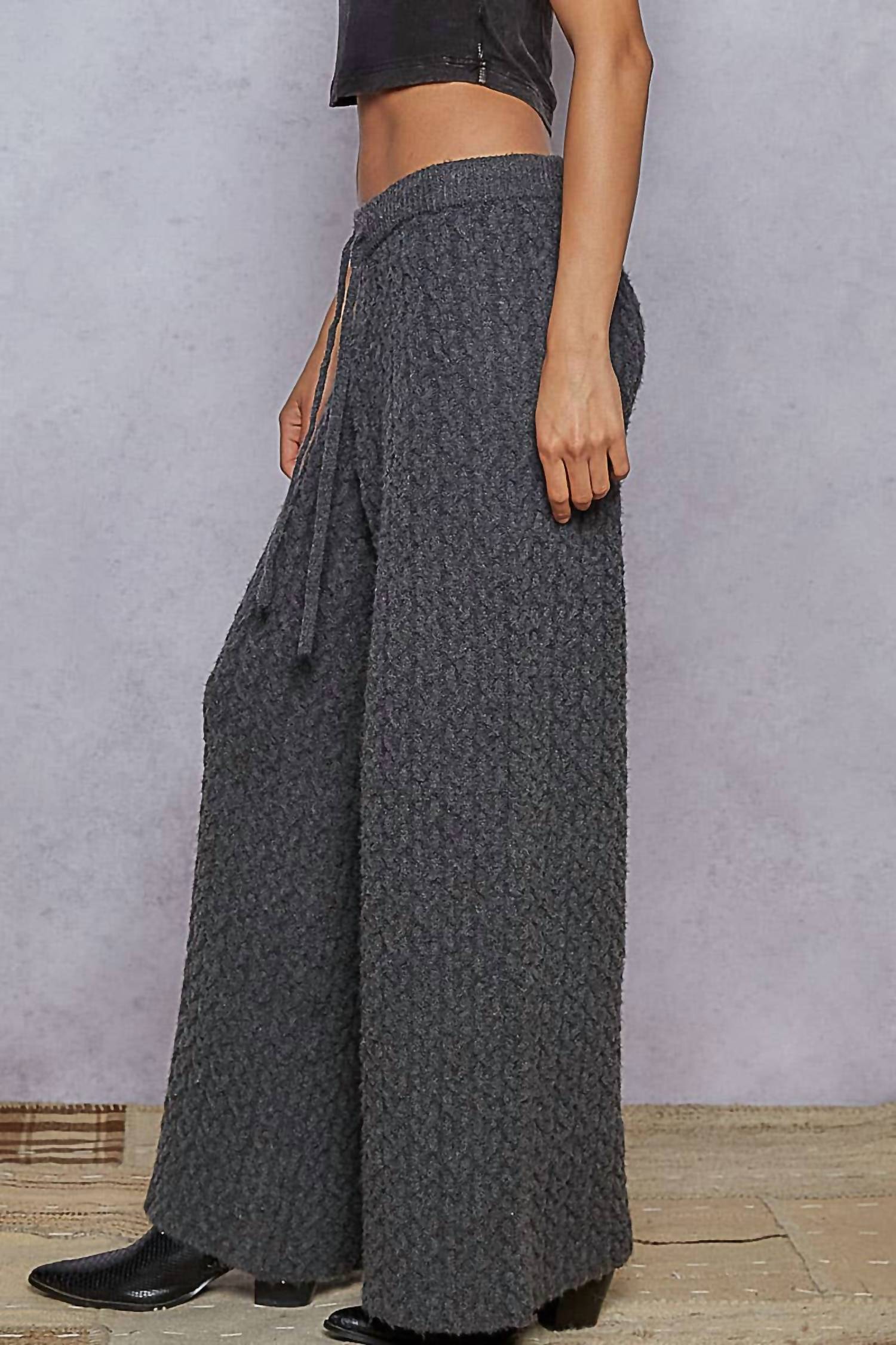 Pol - Cable Knit Detail Adjustable Drawstring Sweater Pants
