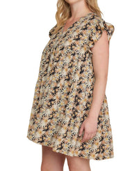 Entro - Floral Ruffle V-Neck Dress
