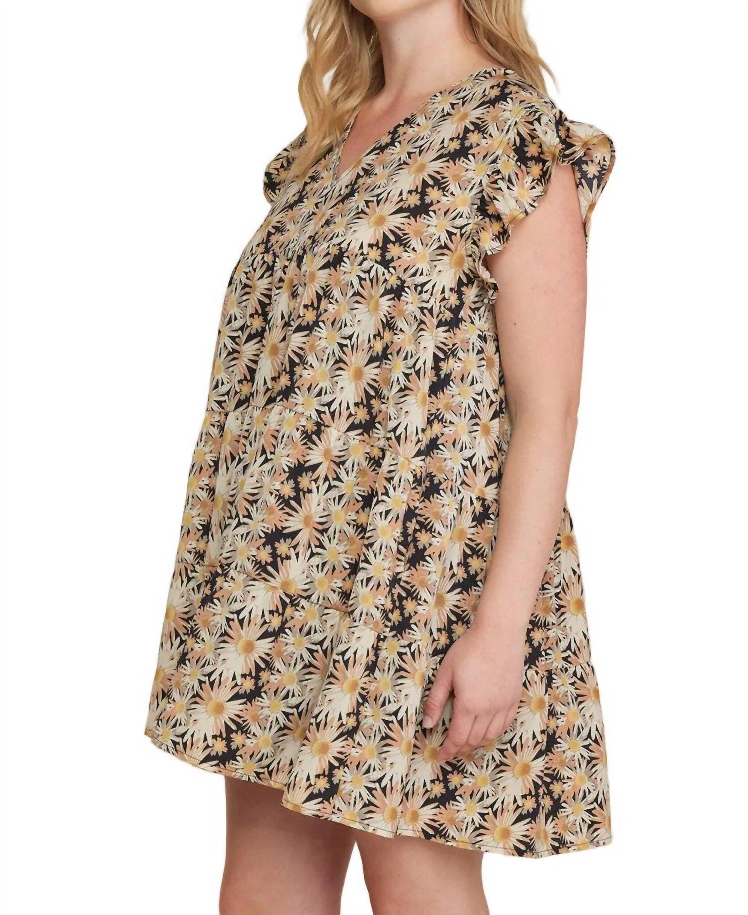 Entro - Floral Ruffle V-Neck Dress