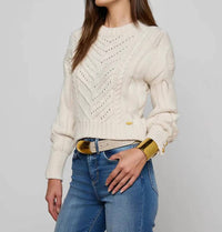 L'Agence Storm Cable Knit Sweater in ivory gold - women's sweater - detail view