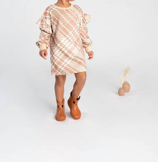 Omamimini - Plaid Ruffle Terry Dress