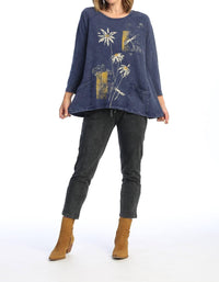 Jess & Jane Lazy Day Mineral Washed Patch Pocket Top in denim blue - women's shirt