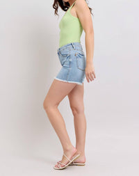 Judy Blue High Waist Tummy Control Light Destroy & Fray Hem Shorts in blue - women's shorts - view 6