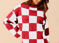 So Me - Caroline Loose Fit Checkered Knitted Sweater Mini Dress
