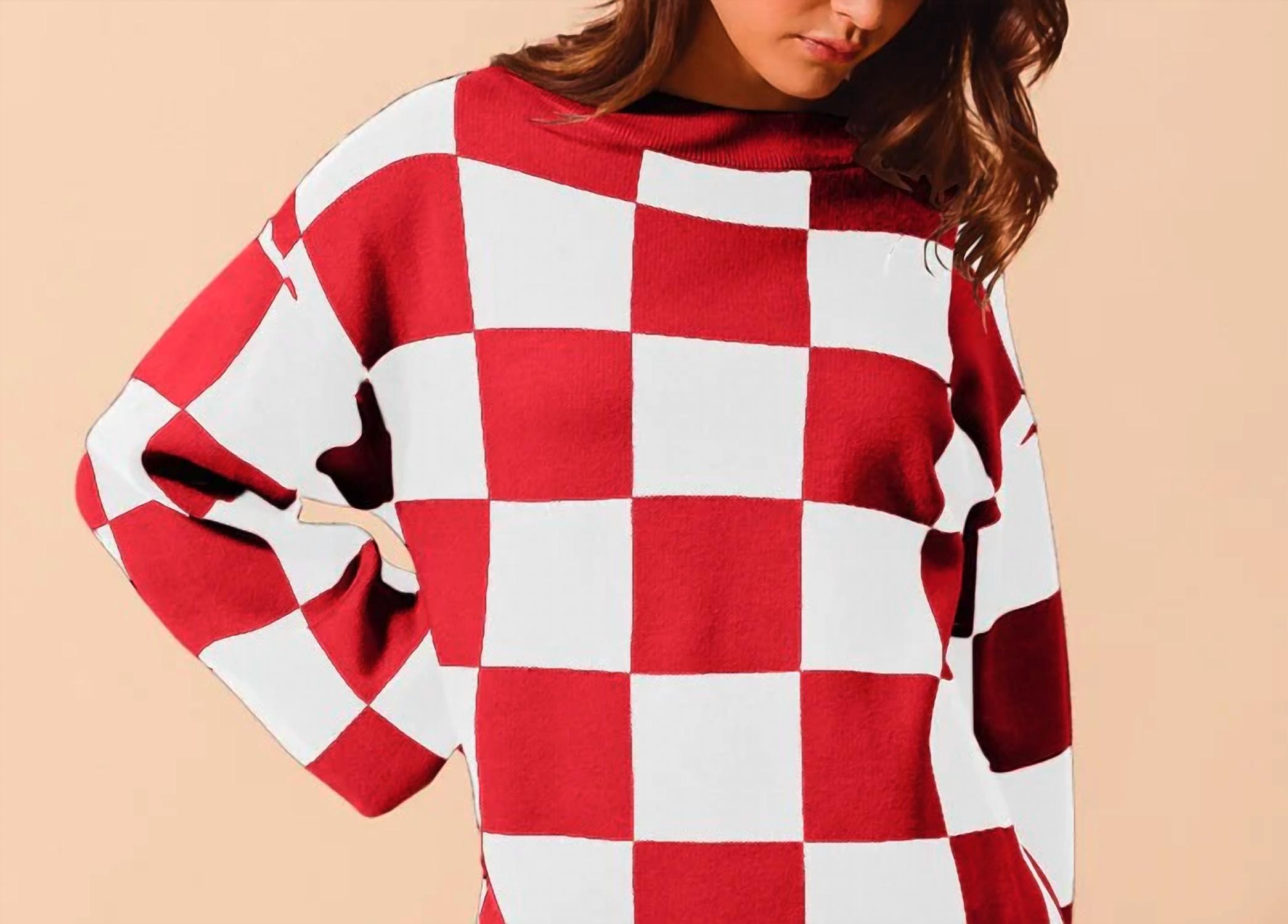 So Me - Caroline Loose Fit Checkered Knitted Sweater Mini Dress