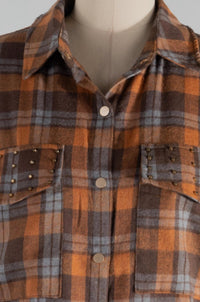 entro Women's Lunas Button Down Shirt in rust - women's shirt - detail view