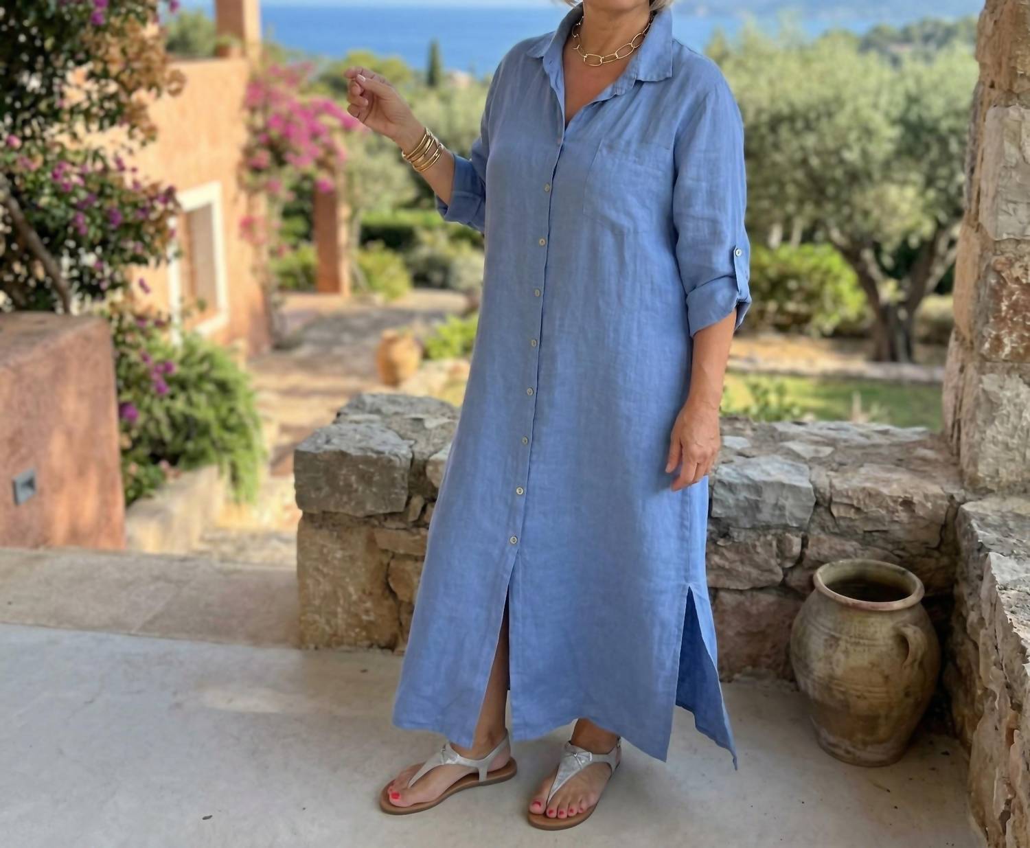 Made In Italy - Breezy Linen Shirt Dress