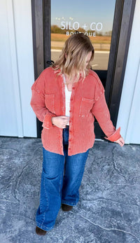 Easel Henley Shacket in rust - women's shirt - alternate view