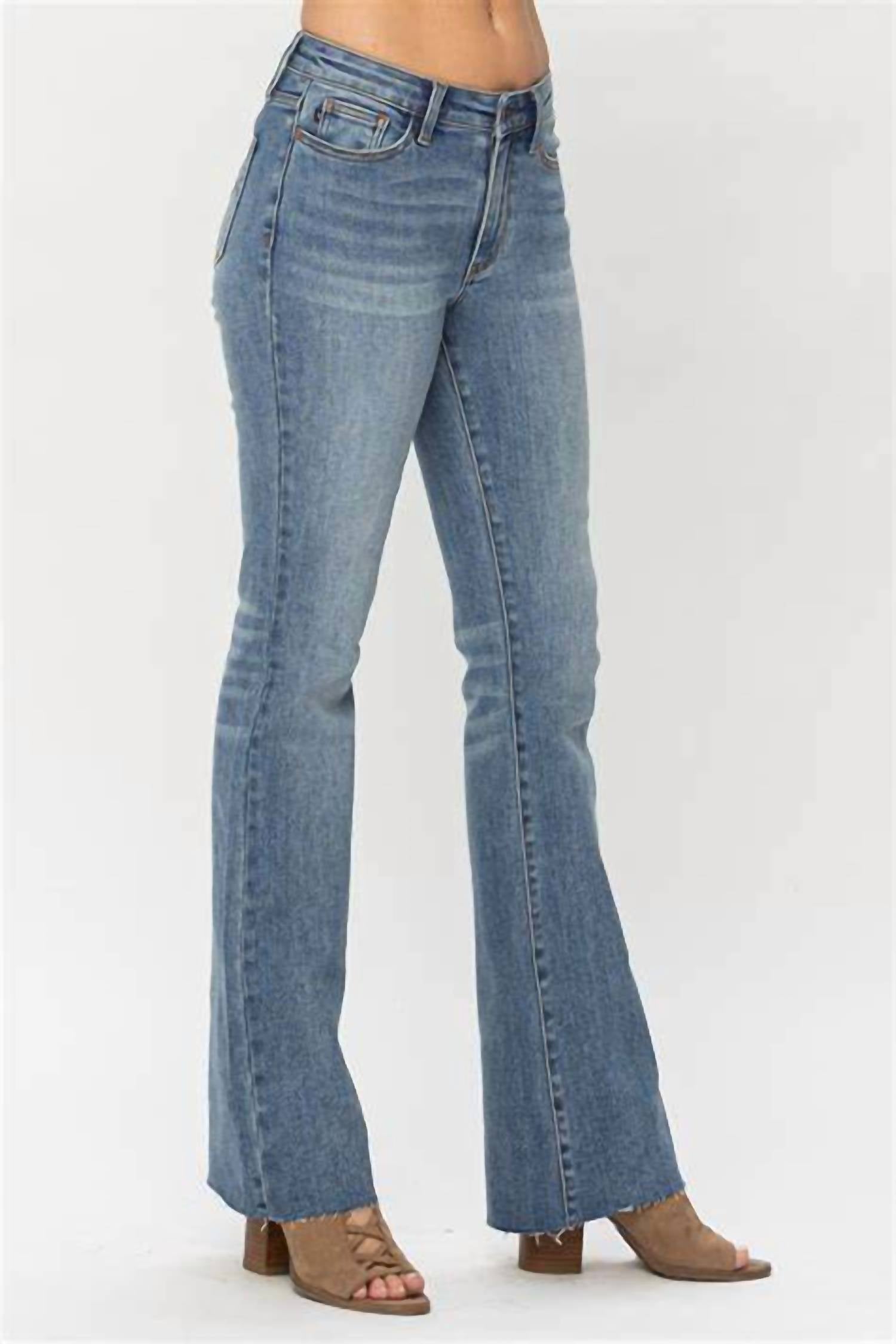 Judy Blue - Tummy Control Mid Rise Cut Hem Flare Jeans